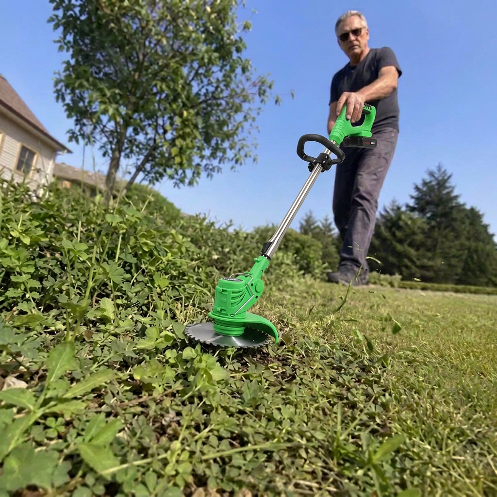 UltraTrimmer™ în utilizare pe iarbă înaltă și buruieni în grădină
